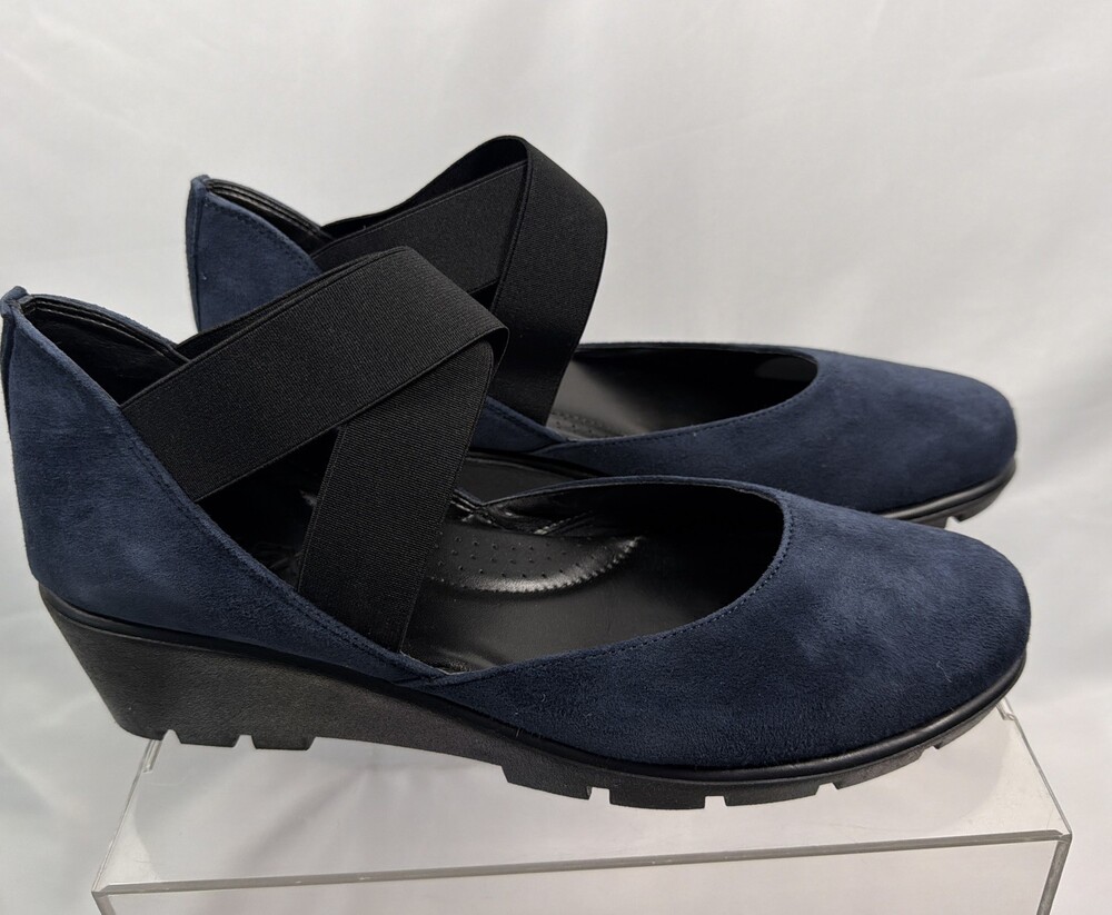 The Flexx Blue Suede  9 1/2 Cross-Band Get Back Mary Jane Wedge Shoes New